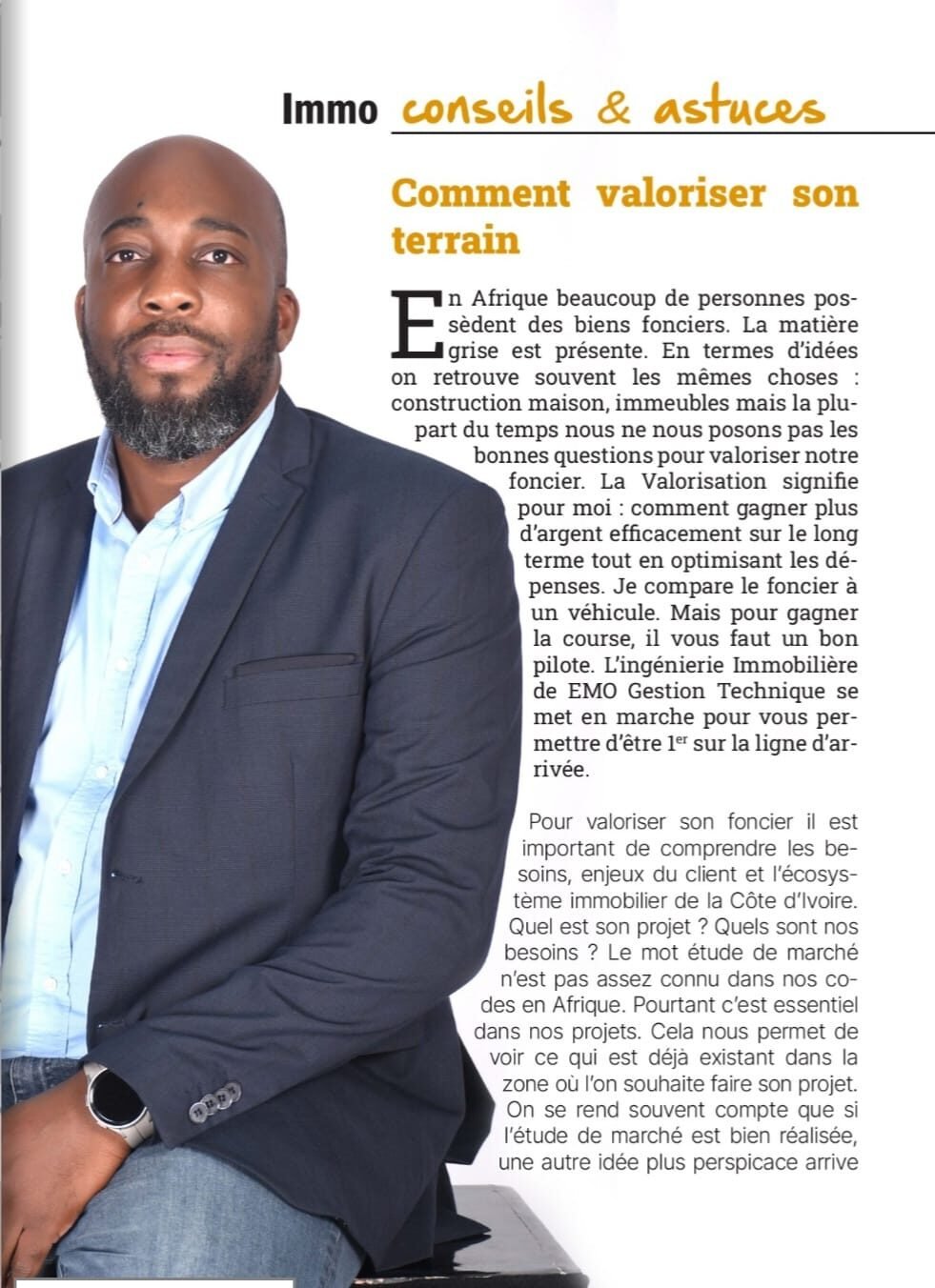 Immobilier Magazine, rubrique Immo conseils et astuces : Comment valoriser son terrain, par Maxime Assamoi (page 1).