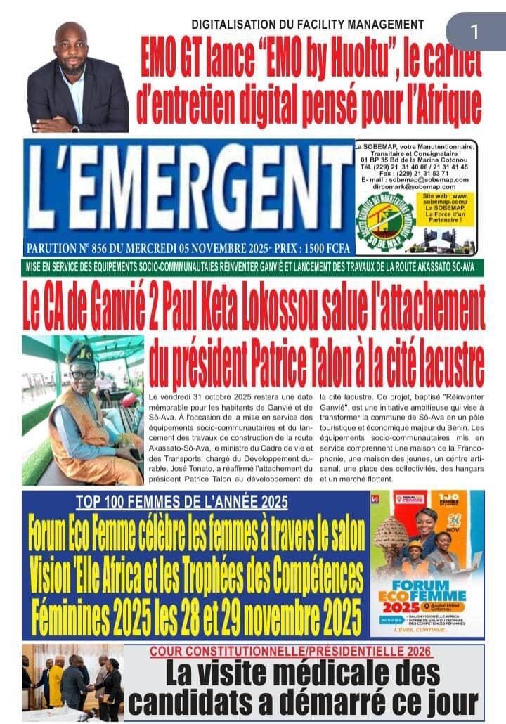 Une de L'Émergent n° 856 avec le titre sur EMO GT et la photo de Maxime Assamoi.